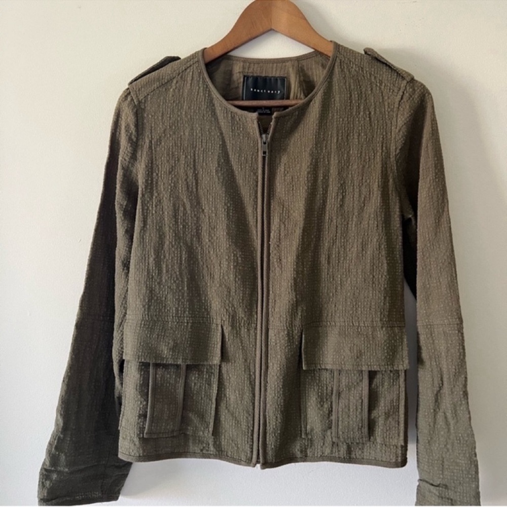 Sanctuary Olive Green Textured Cropped Zip Up Utility Jacket Size Small